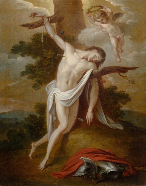 HAUBER, JOSEPH (Geratsried 1766 - 1834 Munich) Saint Sebastian. 1830. Oil on canvas. Signed and dated lower right: J. H. Hauber invenit et pinxit 1830. 81 x 62 cm.