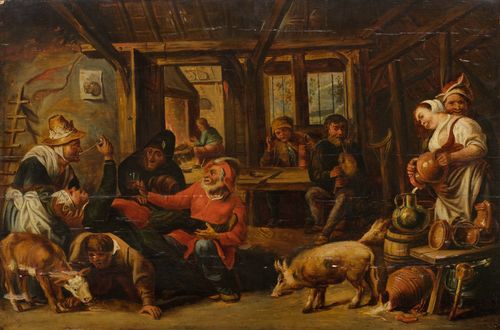 Circle of HERP, WILLEM VAN (1614 Antwerp 1677) At the tavern. Oil on panel. 41 x 60 cm. Provenance: - Rudolf Lepke auction, Berlin, 4.2.1919, Lot 131 (with ill.). - Swiss private collection.