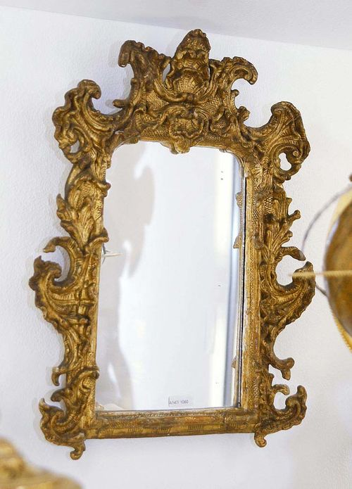 SMALL MIRROR,Louis XV, South Germany, 18th century. Pierced, carved and gilt wood. H 39 cm, W 30 cm.