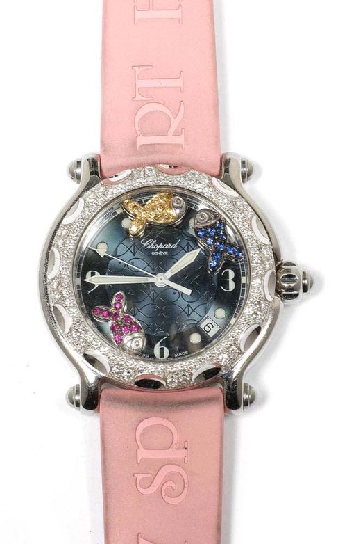 DIAMOND AND GEMSTONE LADY S WRISTWATCH CHOPARD HAPPY FISH. Steel