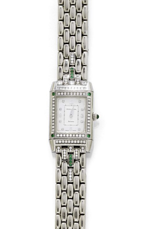 DIAMOND AND EMERALD LADY S WRISTWATCH JAEGER LECOULTRE REVERSO