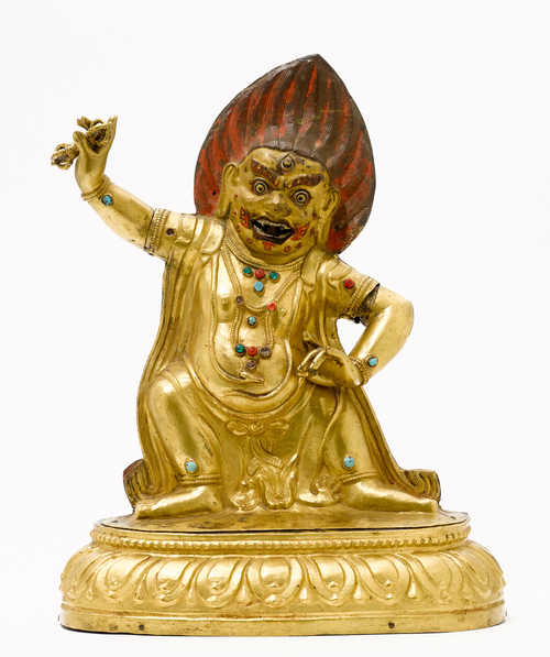 A GILT COPPER REPOUSSE FIGURE OF VAJRAPANI.