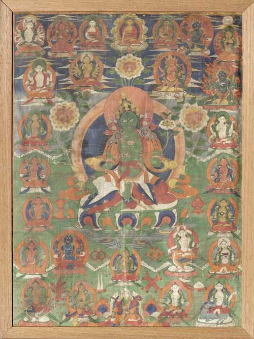 A THANGKA OF THE GREEN TARA.