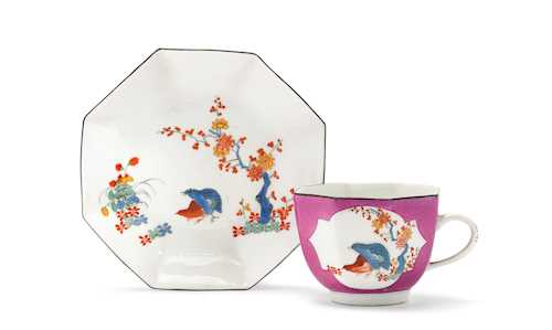CUP AND SAUCER WITH QUAIL DECORATION