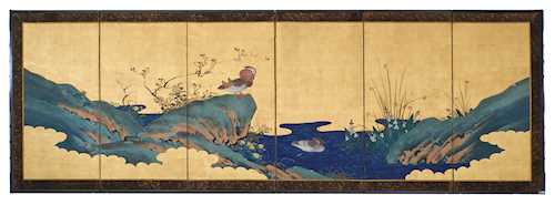 A SMALL SIX-PANEL FOLDING SCREEN (BYOBU).