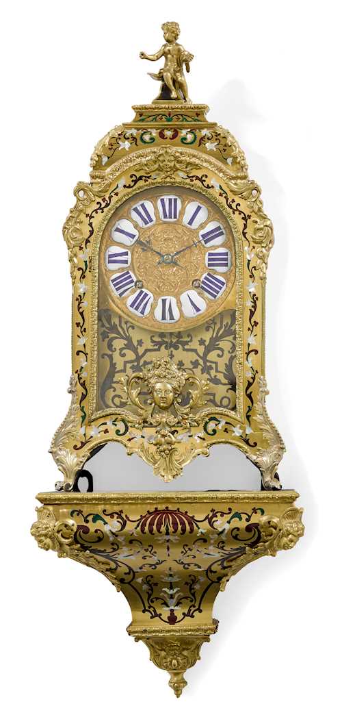 PENDULUM CLOCK ON PLINTH WITH CONTRE-BOULLE MARQUETRY