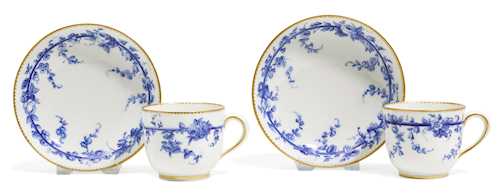 A PAIR OF CUPS AND SAUCERS ‘GOBELETS BOUILLARD ET SOUCOUPES’