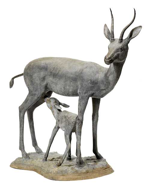 GARDEN SCULPTURE OF A GAZELLE WITH FAWN