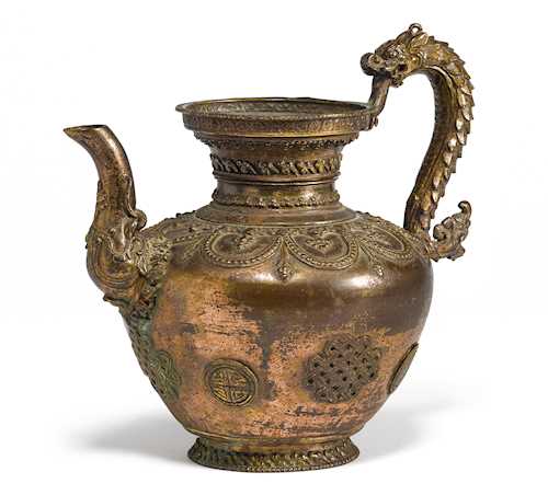 A BRONZE ALTAR TEA POT.