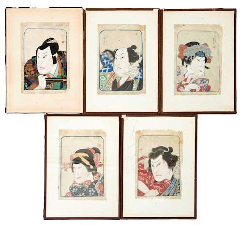 SET OF FIVE JAPANESE DRAWINGS