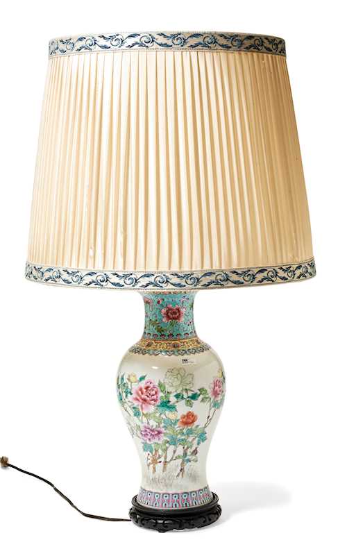 FAMILLE ROSE VASE MOUNTED AS A LAMP