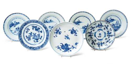 SET OF SEVEN BLUE-WHITE PLATES