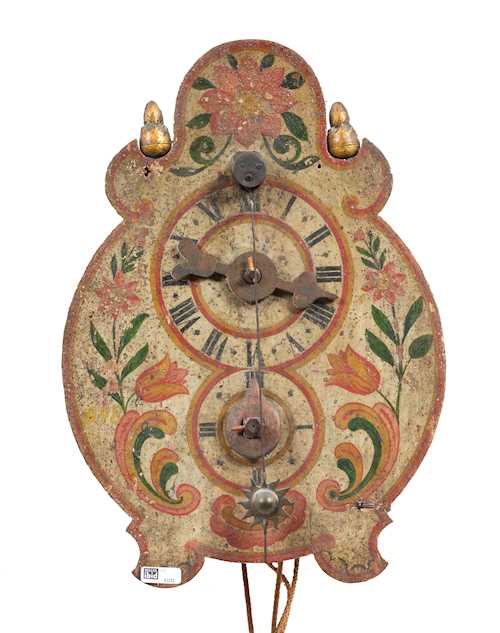 CLOCK WITH  FRONT PENDULUM AND WOODEN COGWHEELS