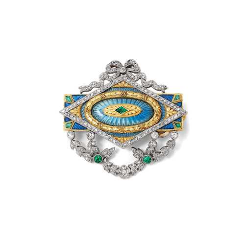 ENAMEL AND DIAMOND BROOCH/PENDANT, ca. 1900.