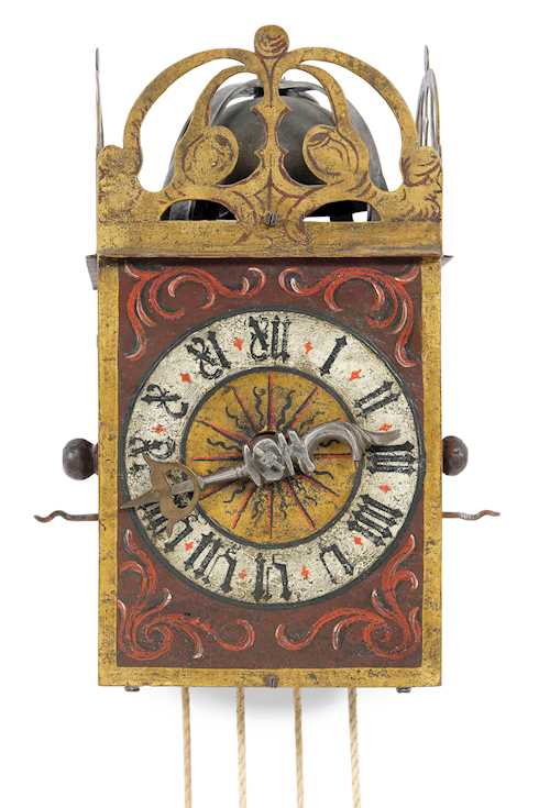 SMALL ONE-HANDED IRON CLOCK WITH WHEEL BALANCE