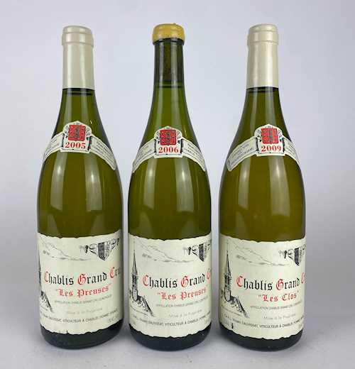 Lot of 3: 1 bt Chablis Vincent Dauvissat "Les Preuses" Grand Cru 0.75 L 2005; 1 bt Chablis Vincent Dauvissat "Les Preuses" Grand Cru 0.75 L 2006; 1 bt Chablis Vincent Dauvissat "Les Clos" Grand Cru 0.75 L 2009