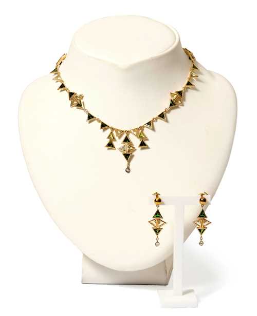 GEMSTONE AND DIAMOND NECKLACE WITH EAR PENDANTS, by FARAONE.