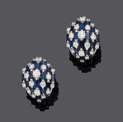 SAPPHIRE AND DIAMOND EARCLIPS, OSCAR HEYMAN.