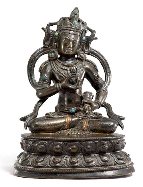 A DARK PATINATED COPPER ALLOY FIGURE OF VAJRASATTVA.