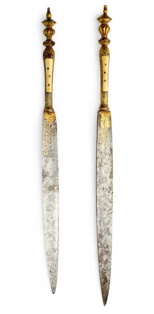 TWO SIMILAR TABLE KNIVES OR KNIVES FROM A SET OF DAGGERS