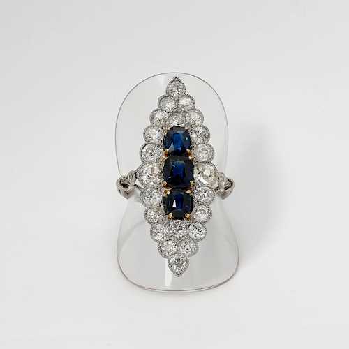 SAPPHIRE AND DIAMOND RING, probably ca. 1920.