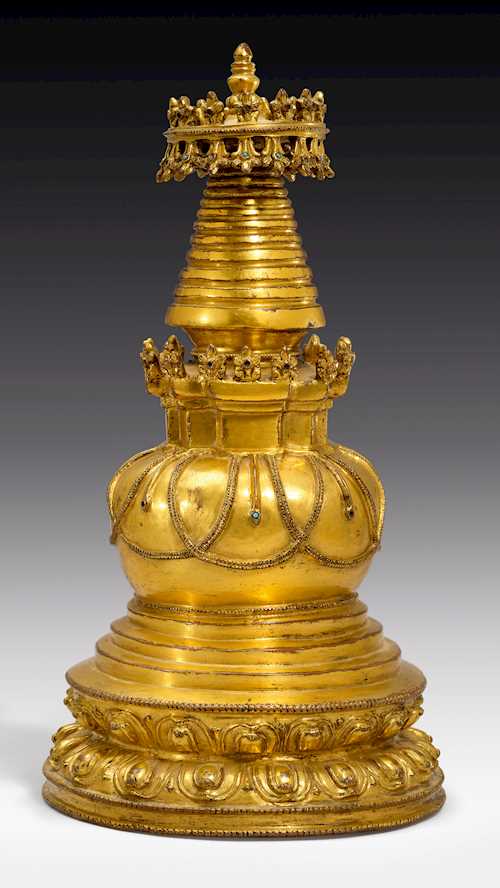 A FINE GILT COPPER ALLOY VIJAYA STUPA.