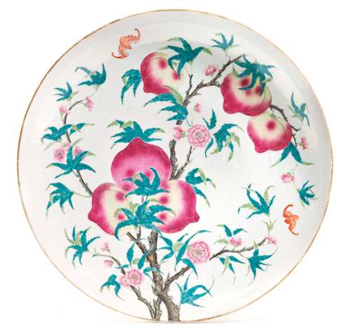 A LARGE PEACH PLATE.