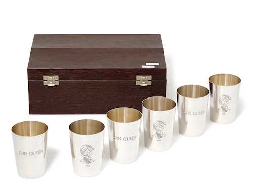 SIX CUPS IN A WOODEN BOX