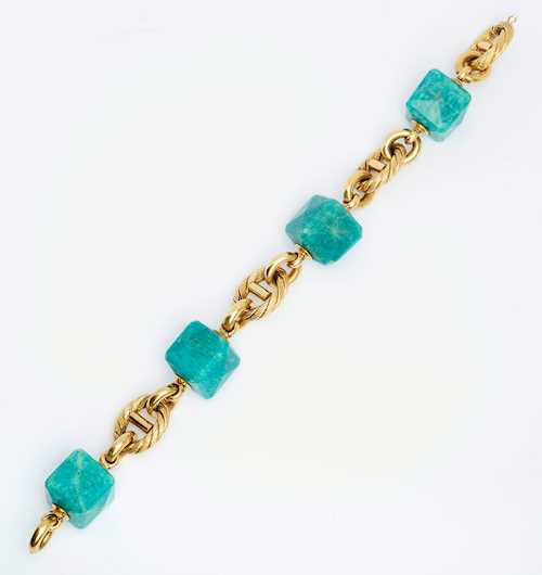 AMAZONITE AND GOLD BRACELET, ca. 1960.