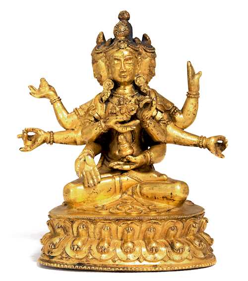 A GILT COPPER ALLOY FIGURE OF USHNISHAVIJAYA.