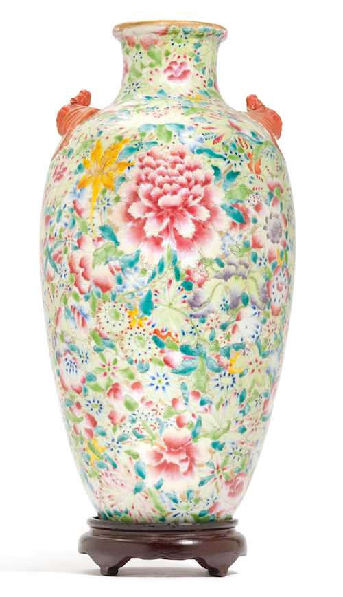 A FAMILLE ROSE MILLE FLEURS VASE.