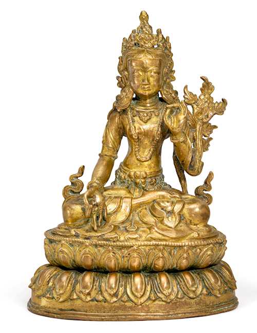 A GILT COPPER ALLOY FIGURE OF THE WHITE TARA.