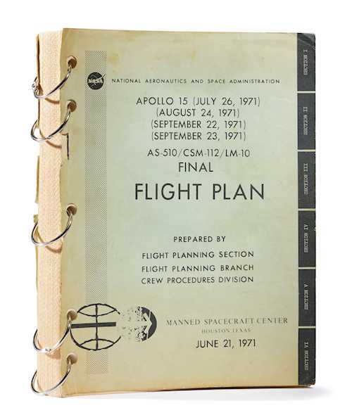 LOT OF TWO NASA OBJECTS
A: APOLLO 15 FLIGHT PLAN
B: APOLLO 13 CONTROL DISPLAY