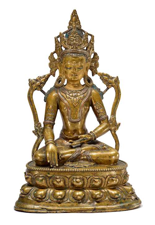 A FINE BRONZE FIGURE OF TATHAGATA AKSHOBYA.