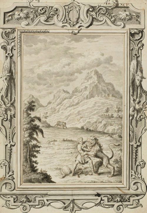 FÜSSLI, JOHANN MELCHIOR (1677 Zurich 1736) David and the Lion. Brown pen with grey wash. 29.3x 20.2 cm.