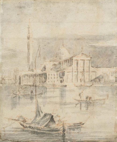 GUARDI, GIACOMO (1764 Venice 1835) View of the island and church of San Giorgio Maggiore. Brown pen with grey wash. 21.5 x 17.3 cm. Framed.