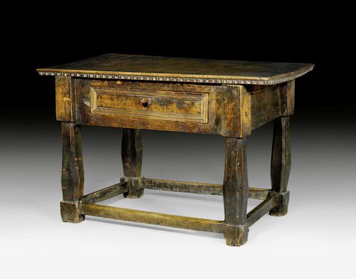 WALNUT TABLE,Renaissance, probably Emiglia Romagna, 16th/17th century. 117x65x76 cm.