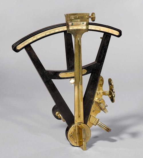 AN OCTANT, possibyl France, 19th c. Ebony, brass and ivory. L 31 cm. Filter and mirror partly damaged.