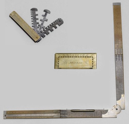 A LOT OF 3 MEASURING INSTRUMENTS, England, 18th/19th c. Brass, ivory and iron. Sign. T.HEATH FECIT, L 11 cm. With unfolding arms, sign. G.WESTLAND, L max. 32 cm and with 3 unfolding arms, L 11 cm. Miror damages.