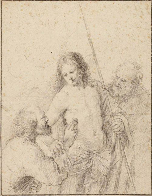 BARBIERI, GIOVANNI FRANCESCO, called GUERCINO (Cento 1591 - 1666 Bologna), school of Doubting Thomas. Graphite 25 x 19.6 cm.