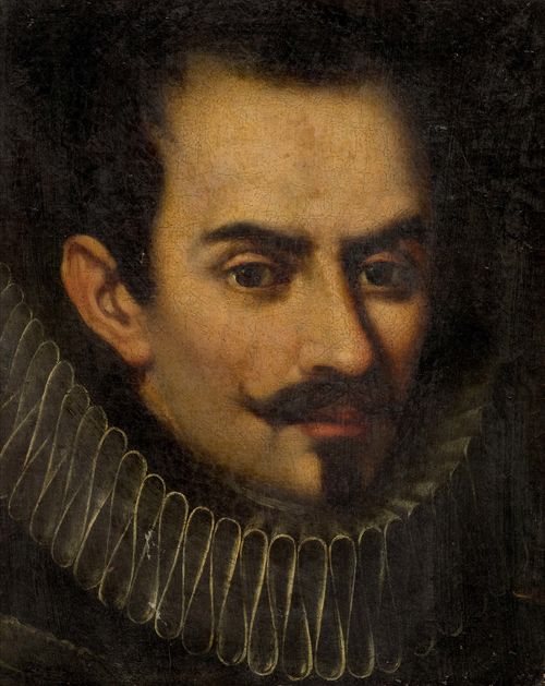 Circle of CRESPI, DANIELE (circa 1590 - 1630 Milan) Portrait of a nobleman with ruff collar. Oil on canvas. 30.8 x 24.8 cm. Expertise: Prof. Lodovico Magugliani, 1965 (as Willem Key).