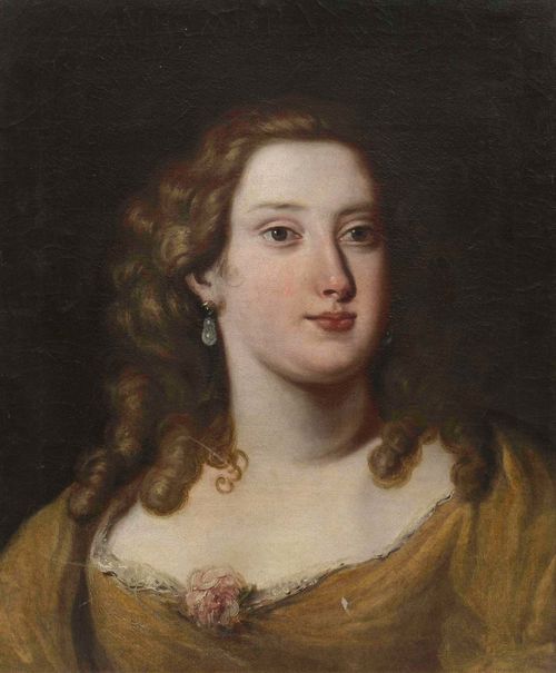 ENGLAND, 18TH CENTURY Portrait of a noblewoman. Oil on canvas. Verso inscribed and dated: Lady Montgomery 1788. 46.5 x 38 cm. Provenance: - Koller Auctions, Zurich, 19.9.2008, Lot 6494. - Swiss private collection.