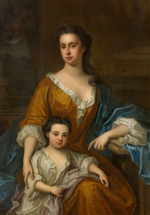 ENGLAND, 18TH CENTURY Portrait of a young woman with a girl. Oil on canvas. 127 x 103 cm.