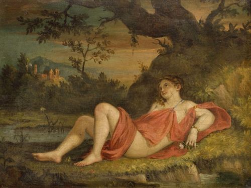 FRANCE, END OF THE 18TH CENTURY Venus sleeping. Oil on canvas. 19.2 x 24 cm.