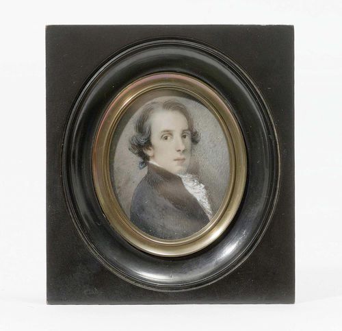 PORTRAIT OF ANTONIO CANOVA, 19th century. Mixed media on ivory. Oval. 5.3x4.3 cm. Framed.