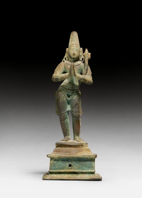 A BRONZE FIGURE OF A SHAIVITE DEITY, POSSIBLY CHANDESHVARA NAYANAR.