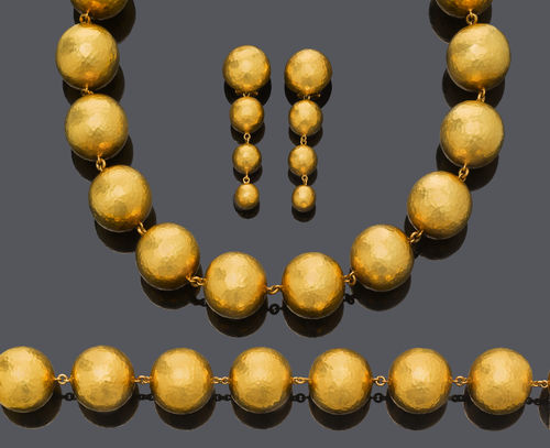 GOLD NECKLACE, BRACELET AND EAR PENDANTS, BY PALOMA PICASSO for TIFFANY & CO.