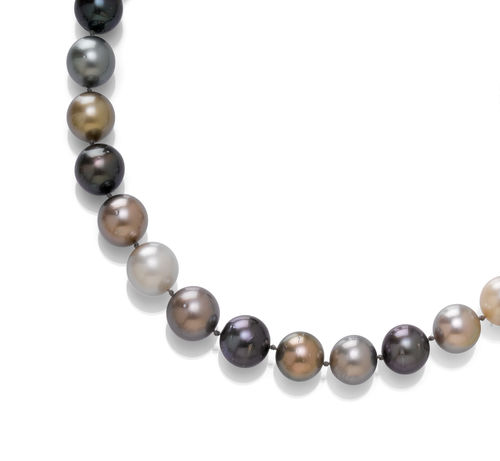 MULTICOLOR TAHITI PEARL AND DIAMOND NECKLACE.