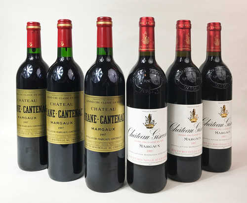 3 bts Margaux Ch. Giscours 3ème Grand Cru Classé 0.75 L 1997; 3 bts Margaux Ch. Brane Cantenac 2ème Grand Cru Classé 0.75 L 1997