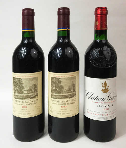 1 bt Margaux Ch. Giscours 3ème Grand Cru Classé 0.75 L 1990; 2 bts Pauillac Ch. Duhart Milon 4ème Grand Cru Classé 0.75 L 1990